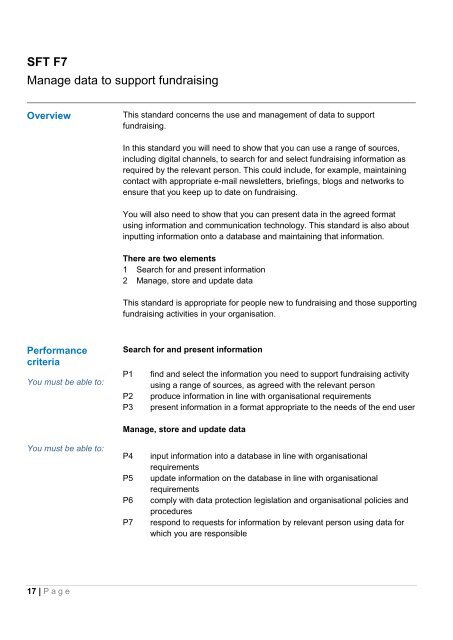 National Occupational Standards for Fundraising - Skills - Third Sector