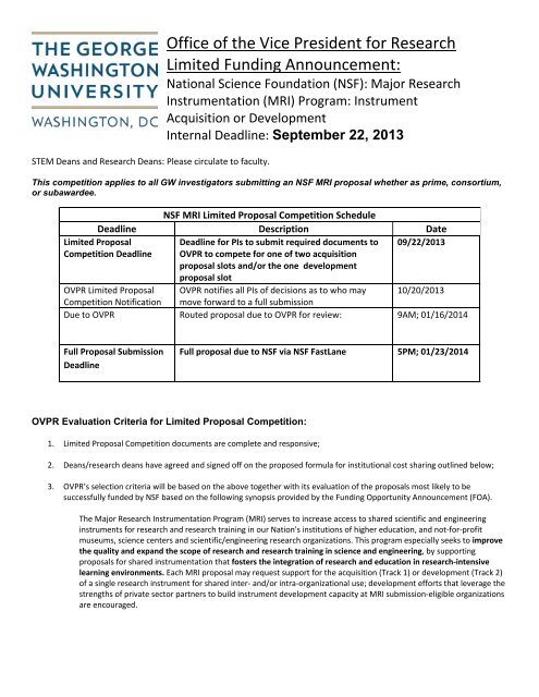 Office of the Vice President for Research Limited Funding ...