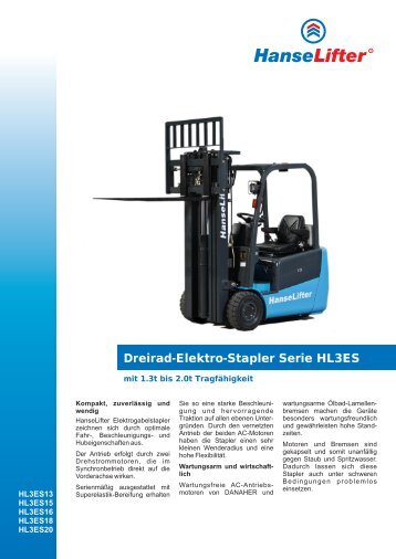 Dreirad-Elektro-Stapler Serie HL3ES - HanseLifter