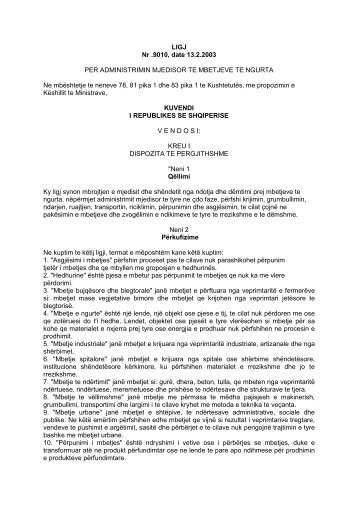 LIGJ Nr .9010, date 13.2.2003 PER ADMINISTRIMIN ... - Riciklimi.al