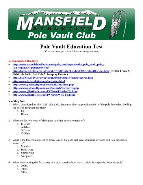 Pole Vault Education Test - Mansfield Athletics