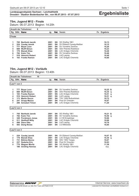 Ergebnisliste - des Leichtathletik Verband Sachsen