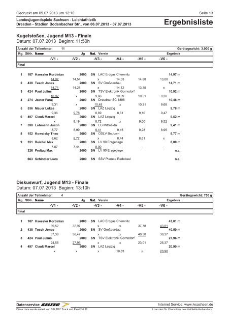 Ergebnisliste - des Leichtathletik Verband Sachsen