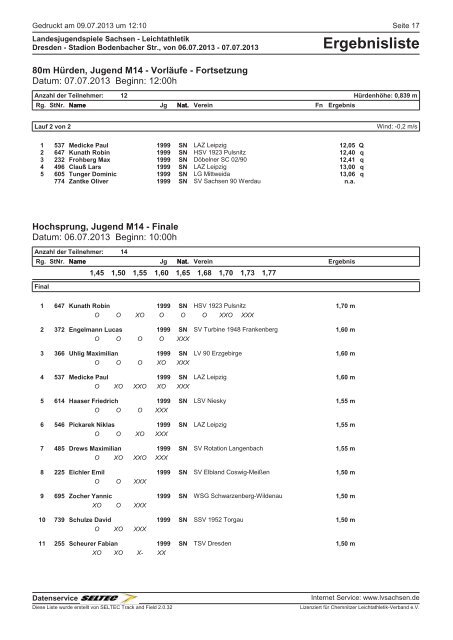 Ergebnisliste - des Leichtathletik Verband Sachsen