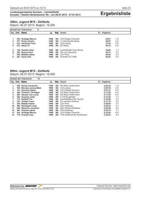 Ergebnisliste - des Leichtathletik Verband Sachsen