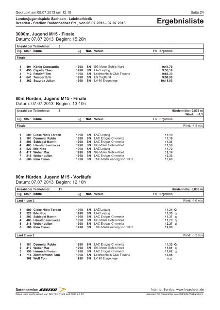 Ergebnisliste - des Leichtathletik Verband Sachsen