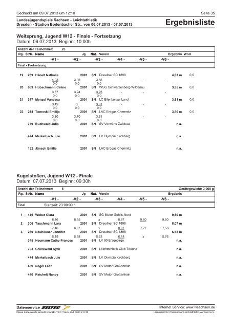 Ergebnisliste - des Leichtathletik Verband Sachsen