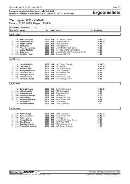 Ergebnisliste - des Leichtathletik Verband Sachsen