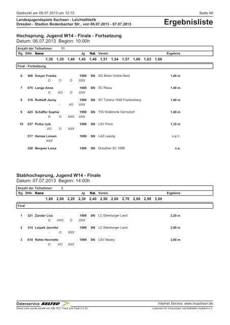 Ergebnisliste - des Leichtathletik Verband Sachsen