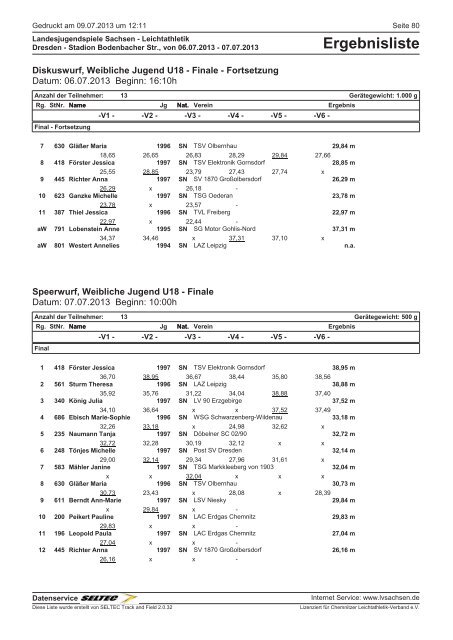 Ergebnisliste - des Leichtathletik Verband Sachsen