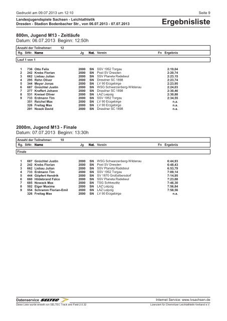 Ergebnisliste - des Leichtathletik Verband Sachsen