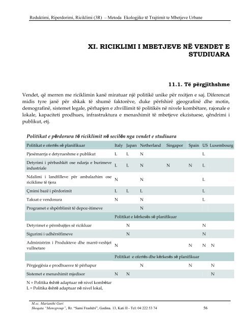 Reduktim, Riperdorim, Riciklim - Perreth programit PKKZH