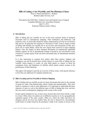 Bills of Lading vs Sea Waybills, and The Himalaya Clause
