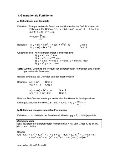 Ganzrationale Funktion: Kriterien zur - Mathematik.ch