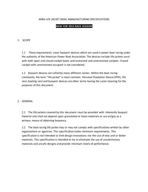 2013-APBA LIFE JACKET BASIC MANUFACTURING ...