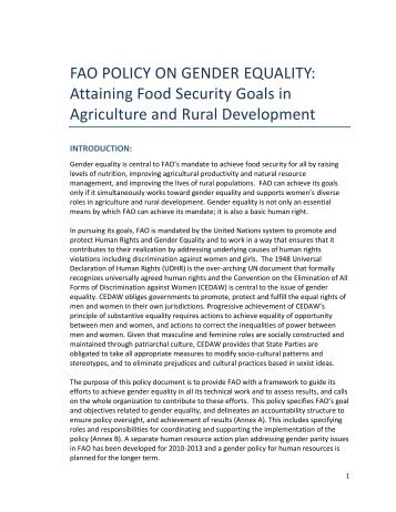 FAO Gender Policy – Annotated Outline