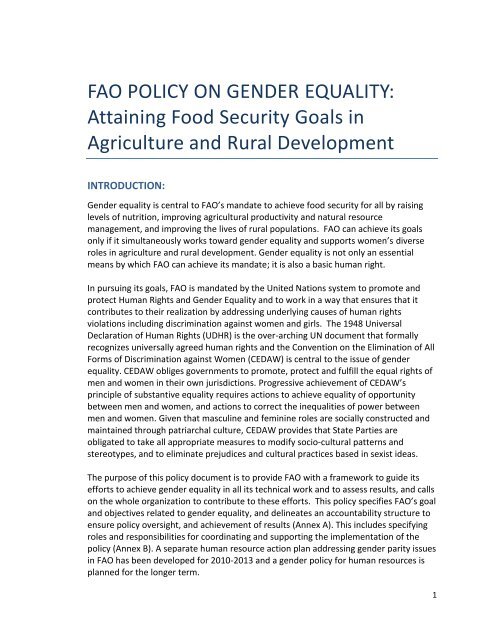 FAO Gender Policy – Annotated Outline