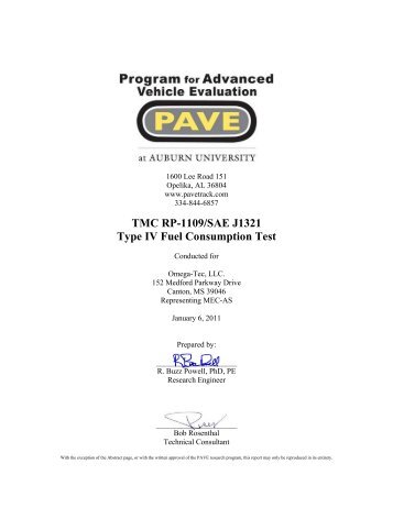 TMC RP-1109/SAE J1321 Type IV Fuel Consumption Test - pavetrack