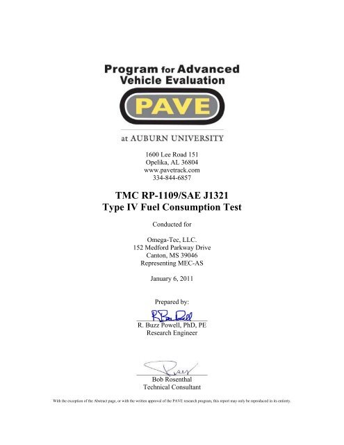 TMC RP-1109/SAE J1321 Type IV Fuel Consumption Test - pavetrack