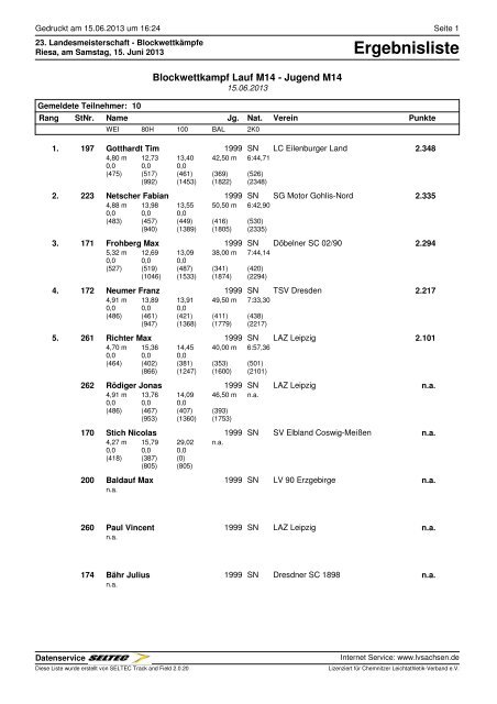 Ergebnisse - des Leichtathletik Verband Sachsen