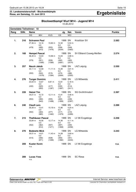 Ergebnisse - des Leichtathletik Verband Sachsen