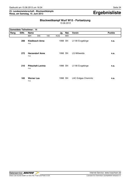 Ergebnisse - des Leichtathletik Verband Sachsen