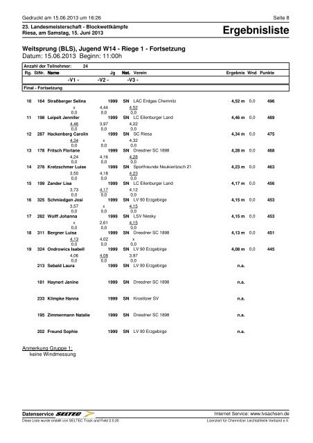 Ergebnisse - des Leichtathletik Verband Sachsen