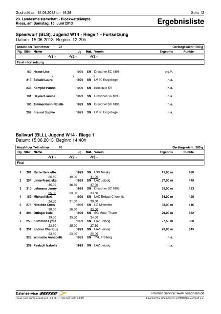 Ergebnisse - des Leichtathletik Verband Sachsen