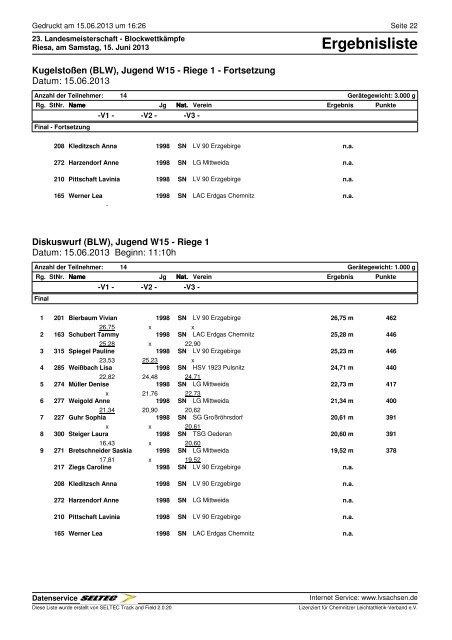 Ergebnisse - des Leichtathletik Verband Sachsen