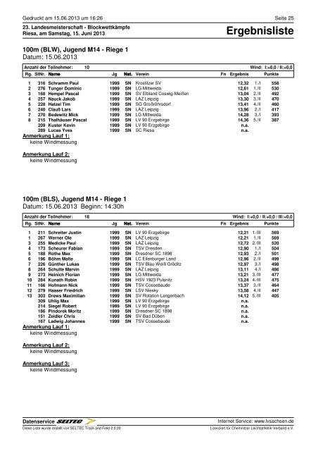 Ergebnisse - des Leichtathletik Verband Sachsen