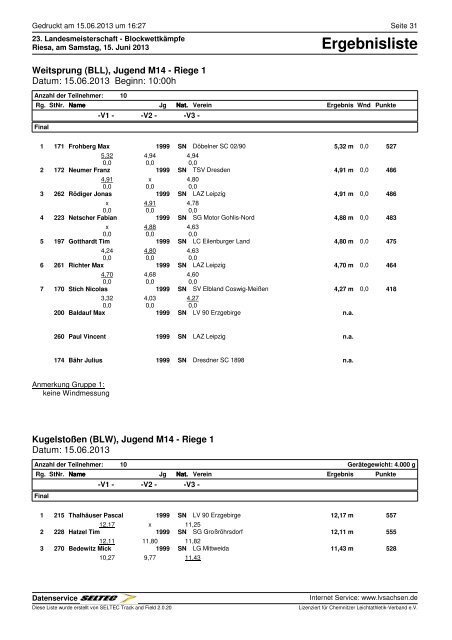 Ergebnisse - des Leichtathletik Verband Sachsen