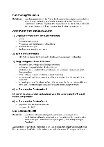 Das Bankgeheimnis Die Bankauskunft - bankstudent.de