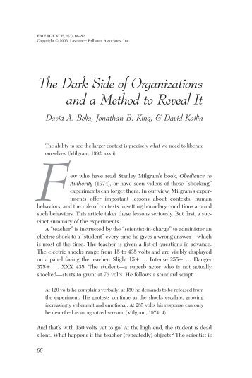 The Dark Side of Organizations and a Method to Reveal It