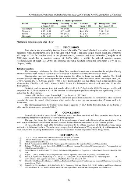 Formulation Properties of Acetylsalicylic Acid Tablet Using Novel Starch from Cola nitida