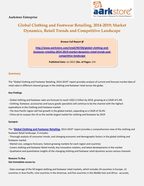 Global Clothing and Footwear Retailing, 2014-2019 - Aarkstore.com