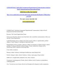 COM 480 Week 2 Individual Assignment Organizational Communication Analysis Part II  Interpersonal and Intercultural Paper