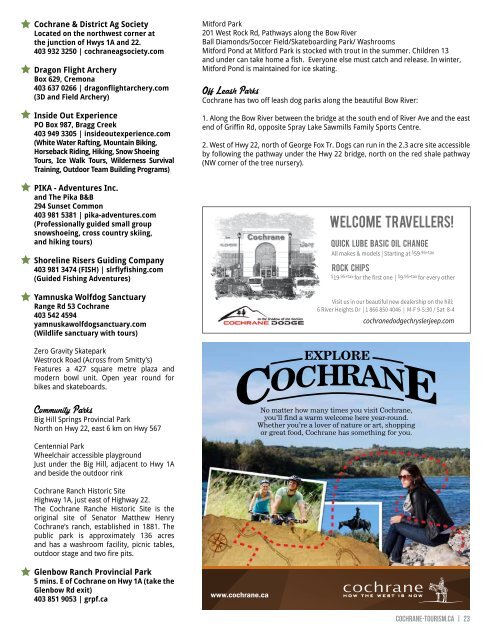 2016 Cochrane Visitor Guide - Alternate Routes