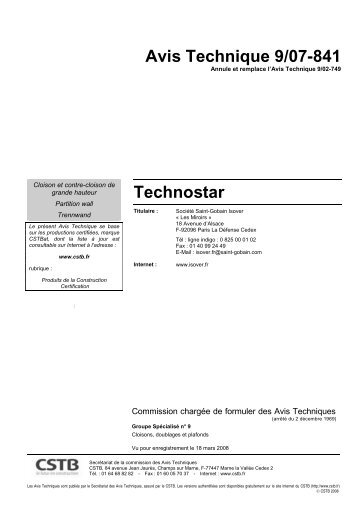 Avis Technique 9/07-841 Technostar - CSTB