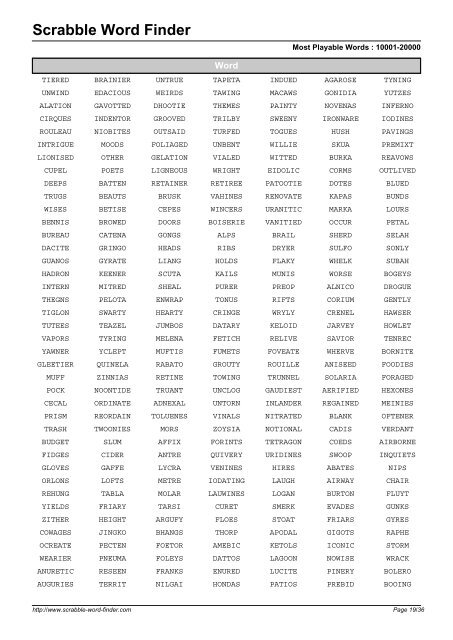 Word List - Scrabble Word Finder