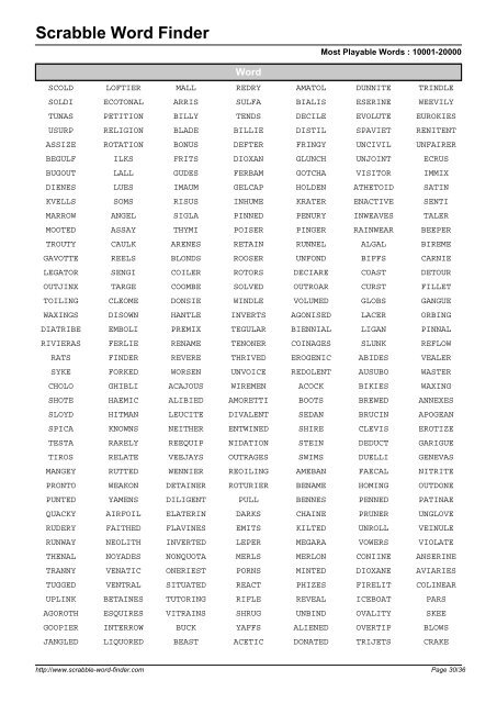 Word List - Scrabble Word Finder