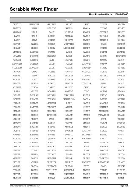 Word List - Scrabble Word Finder