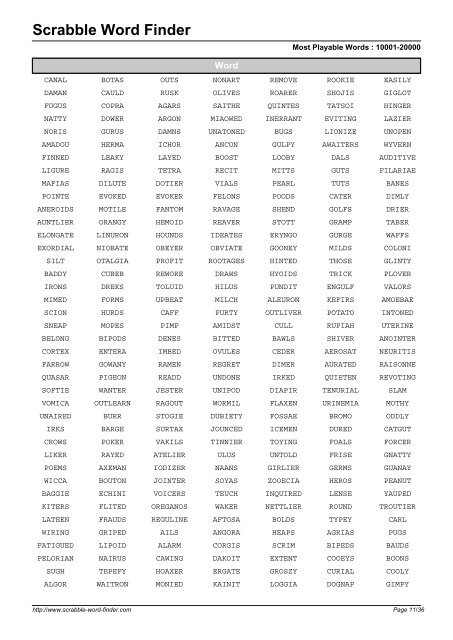 Word List - Scrabble Word Finder
