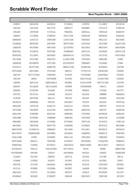 Word List - Scrabble Word Finder