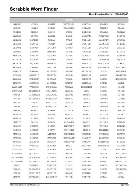 Word List - Scrabble Word Finder