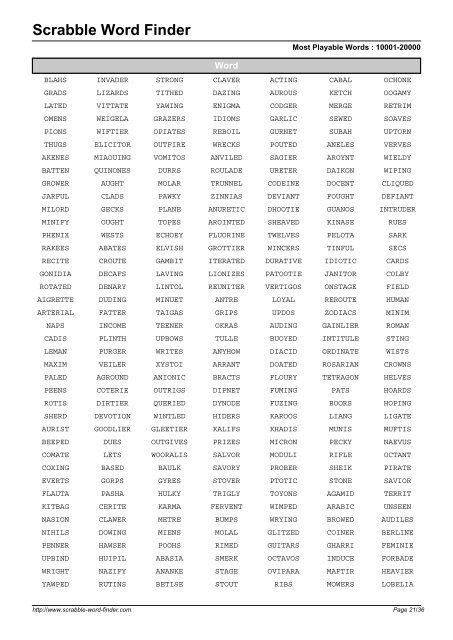 Word List - Scrabble Word Finder