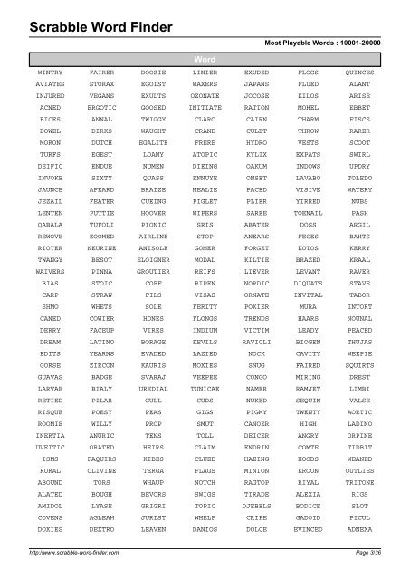 Word List - Scrabble Word Finder