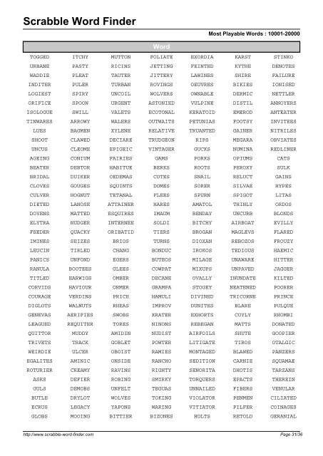 Word List - Scrabble Word Finder