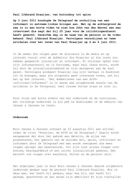Paul IJsbrand Kraaijer, van buttonboy tot spion (pdf) - Buro Jansen ...