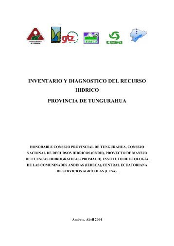 inventario y diagnostico del recurso hidrico provincia de tungurahua
