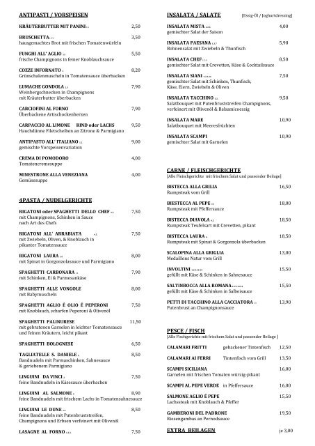 Unsere Speisekarte als PDF Dokument. - Restaurant Siani